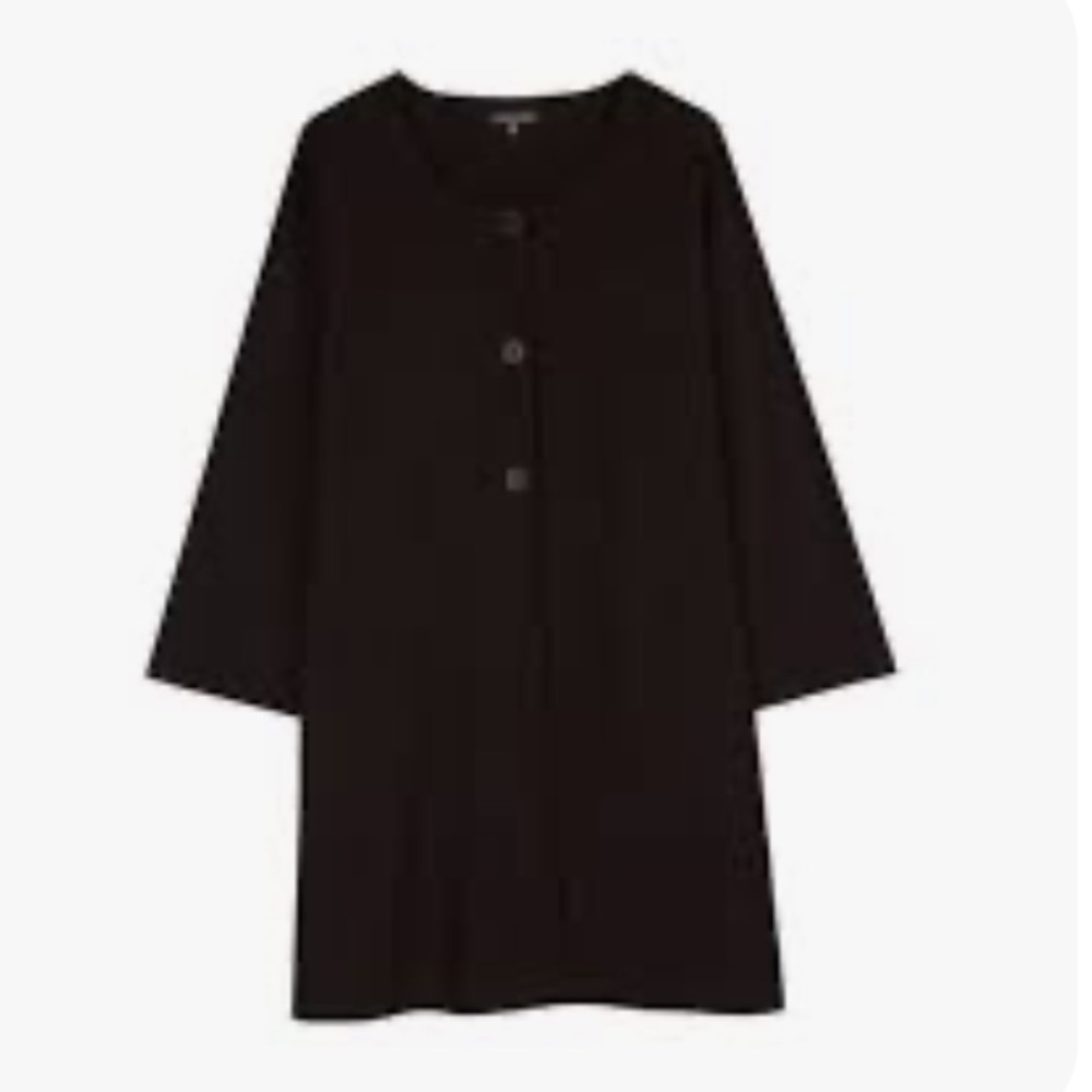 Eileen Fisher Lagenlook Longline Stretch Viscose Button Jacket Black-Large